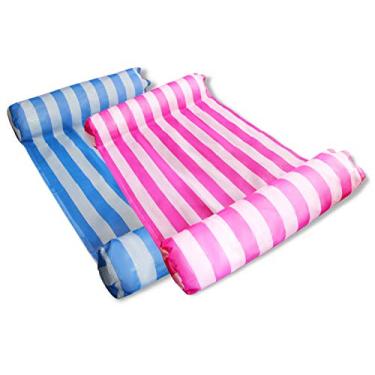 Imagem de MERMAO Pacote com 2 boias infláveis de rede 4 em 1, rede multiuso (sela, cadeira, rede, drifter), cadeira de piscina, rede de água portátil, boia para adultos, diversão para rio, lago, praia (azul