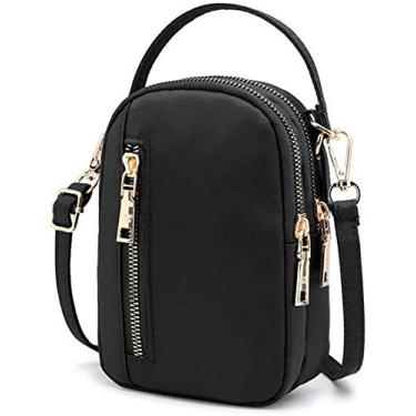 Imagem de Bolsa tiracolo feminina pequena de nylon para celular, bolsa de mão, carteira, bolsa para Samsung Note 20 Ultra S20 Ultra S20 Plus Note 10 A10e LG Stylo 5 K51 Moto G Stylus Power G8 Power Play Plus (Preta)