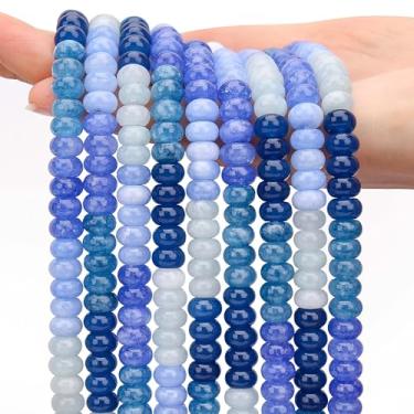 Imagem de AUREHEN 2 fios (150 peças) contas de jade Rondelle de sombra azul, 5 * 8 mm pedras preciosas espaçadoras soltas contas de disco de ábaco para pulseira faça você mesmo, colar, brincos, fabricação de