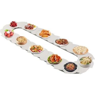 Imagem de Mesa De Jantar Ajustável Giratória Manual De 360 ° Mesa Giratória De Alimentos Mesa Giratória De Comida Mesa De Jantar De Trem Mesa Giratória Para Decoração De F, White, 160cm/5.2ft