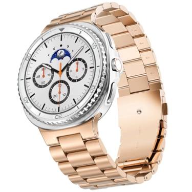 Imagem de WINGLE Pulseira de metal para Samsung Galaxy Watch 8 de 44 mm e 40 mm/8 Classic 46 mm - Pulseira masculina de aço inoxidável elegante e casual executiva Galaxy Watch 8/8 Classic feminina, ouro rosa