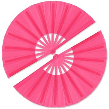 Imagem de Leinuosen 2 peças de leques dobráveis chineses grandes para dança em linha, 33 cm ventiladores de mão dobráveis para rave estourando botas no chão, decorações de lembrancinhas de festa de casamento de