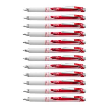 Imagem de Pentel Caneta de gel líquido retrátil de pérola EnerGel RTX, pacote com 12, 0,7 mm, linha média, tinta vermelha (BL77PW-B)