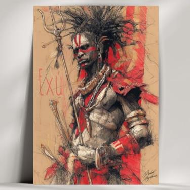 Imagem de Quadro Decorativo Orixá - Oxum, Oxóssi, Ogum, etc - Umbanda/Candomblé - Escolha 30 Obras! (Rústico, Exu, 28x20cm)