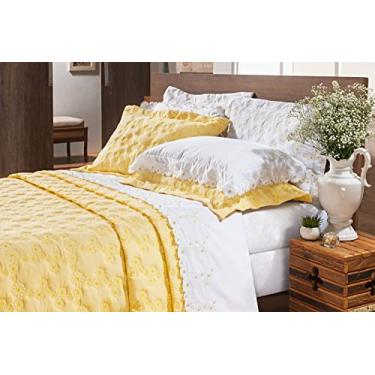 Imagem de Cobre leito Colcha Casal King Nuance - 3 peças - Percal 200 Fios Algodão - Bordado - Amarelo - Bernadete Casa