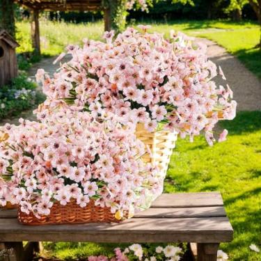 Imagem de PJYHOME 12 peças de flores artificiais resistentes a UV, violeta artificial, decoração ao ar livre, plantas falsas realistas, flores de seda que não desbotam para pátio, cestos pendurados, vasos de