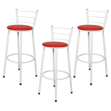 Imagem de Jogo 3 Banqueta Alta Para Cozinha Branca Epoxi Assento Vermelho