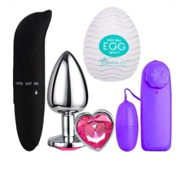 Imagem de Kit sex shop Vibrador ponto G Estimulador de clitóris Plug Vibrador bullet e Masturbador em formato de ovo Egg Para Casais ou uso solo