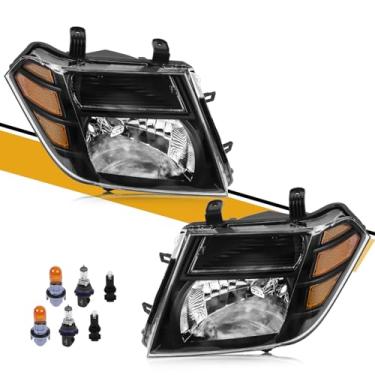 Imagem de Conjunto de faróis compatível com Nissan Pathfinder 2008-2012, substituição de farol de halogênio 26060ZS00A 26010ZS00A NI2502171 NI2503171, lâmpada incluída, refletor âmbar preto