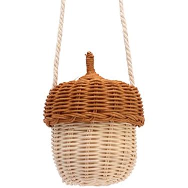 Imagem de Cesta de armazenamento de vime infantil, em forma de bolota decorativa tecida à mão, bolsa de cogumelos para meninos e meninas