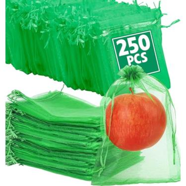 Imagem de 250 unidades de sacos de proteção de frutas, sacos de frutas para árvores frutíferas, sacos de cobertura de rede de frutas verdes com cordão, protetores de frutas, barreira de pragas para tomate