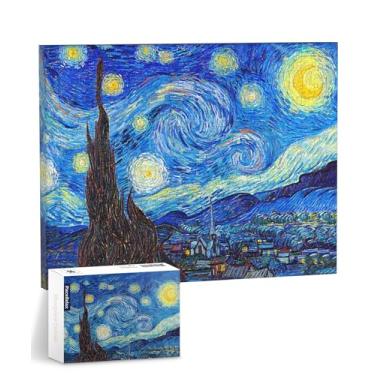 Imagem de PieceRelax Quebra-cabeça arte de parede em tela 366 peças de plástico para adultos - Vincent Van Gogh - A noite estrelada - presente exclusivo e decoração de casa com arte de quebra-cabeça para sala