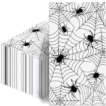 Imagem de Guardanapos de Halloween com 100 peças, design de teias de aranha, guardanapos de papel descartáveis para coquetel, guardanapo decorativo de mão de jantar para decoração de festa de aniversário de