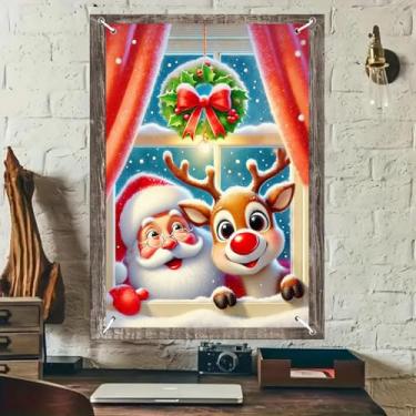 Imagem de BlissYard Faixa de janela de Natal, guirlanda de rena de Papai Noel, decoração de 79 x 129 cm, decoração de casa, grande cobertura de janela de Natal, fundo festivo, decoração de parede, exibição de