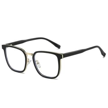 Imagem de Armação de óculos da moda masculina e feminina, ultraleve TR90, anti-luz azul, lente transparente, preta e dourada, C