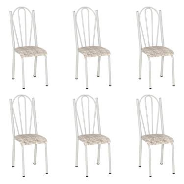Imagem de Kit 6 Cadeiras de Cozinha Alasca Estampado Rattan Pés de Ferro Branco - Pallazio