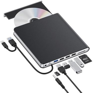 Imagem de Unidade externa de CD DVD para laptop USB 3.0 USB C Gravador de CD externo Unidade de DVD portátil gravador de CD ROM Leitor de DVD externo para laptop, desktop, PC Windows 11/10/8/7 MacBook Mac OS