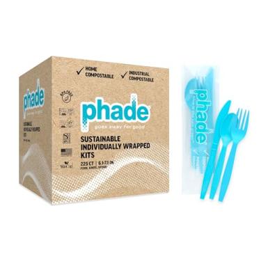 Imagem de phade Conjunto de talheres 100% compostáveis – 675 utensílios – Garfos, facas e colheres certificados pelo BPI em embalagem compostável embrulhada, utensílios descartáveis sustentáveis de 15 a 19 cm