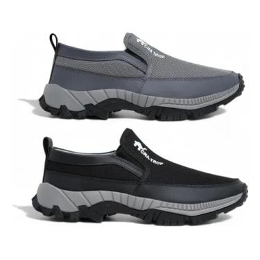 Imagem de Kit 2 Tênis Mocassim Masculino Casual Ortopédico Esportivo Antiderrapante Adventure (Cinza e Preto, BR, Adulto, Numérico, 43)