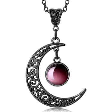Imagem de XIANNVXI Colar gótico de lua, gótico, punk, vintage, com pingente de cristal crescente preto, joia de fantasia de Halloween para mulheres, Large, Zinco, Sem Pedra Preciosa