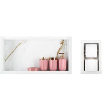 Imagem de Nicho Para Banheiro Em Porcelanato E Porta Papel Higiênico Duplo - Kit