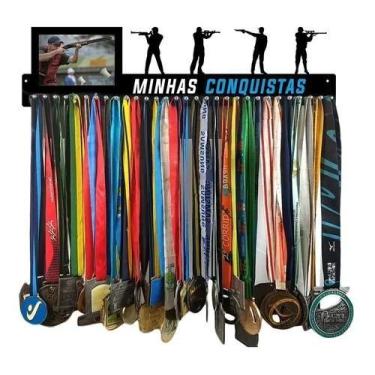 Imagem de Porta Medalha Tiro Esportivo com Porta Retrato Para Até 100 Medalhas -