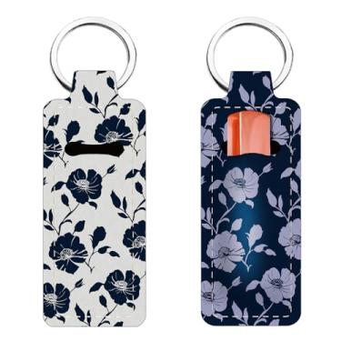Imagem de FREEBLOSS 2 peças de suporte de batom para mulheres, porta-batom fofo, chaveiro com estampa de flores, protetor labial para viagens, 3,8 cm x 9,7 cm