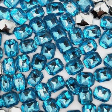 Imagem de Colagem Retângulo Strass Acrílico Azul Transparente 8x10mm 300pçs 60g 