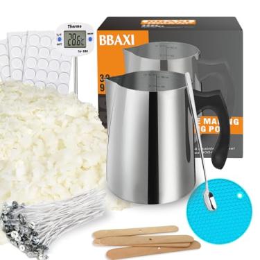 Imagem de BBAXI Kit de fabricação de velas, cera de soja natural, ferramentas de artesanato DIY com pote de 940 ml, cera de soja de 473 ml, suportes de pavio de madeira, pavios de vela, adesivos, termômetro e