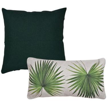 Imagem de Kit 2 Capas Almofada Linho Verde 43x43 e Folhagem 30x50  - M3 Decoraçã