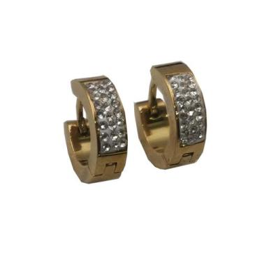 Imagem de Brinco Argola Aço Inox Com Pedra Articulada dourado 1 par(2un) - sem, 