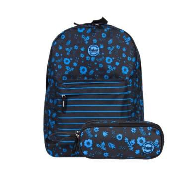 Imagem de Kit Escolar Juvenil Rabisk Floral Mochila Impermeável RK2472 + Estojo 