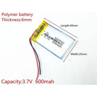 Imagem de Bateria 3,7v  600mah 6mm X 25mm X 40mm Com 2 Fios 602540 - - bgb