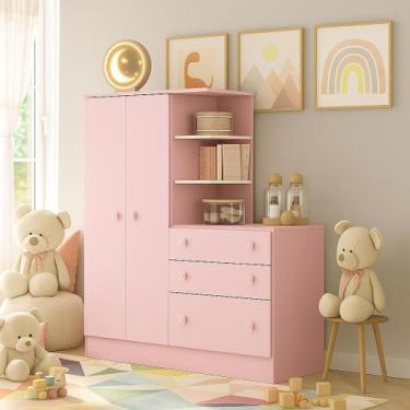 Imagem de Guarda Roupa Com Cômoda Infantil 3 Gavetas Cabideiro E 2 Portas - Mobi