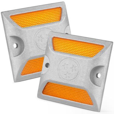 Imagem de 2 Unidades Reflexivo Refletores De Rodovia Refletores De Estrada Para Entrada De Automóveis Refletor De Emergência Refletor Olho De Gato Pano Reflexivo Alumínio Instantâneo