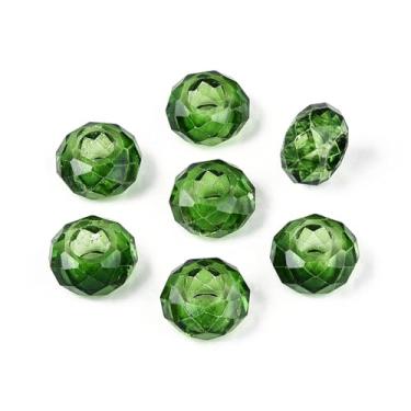 Imagem de Spritewelry 100 peças de contas de vidro verde com furo grande contas europeias 14 mm facetada Rondelle contas de vidro de cristal para artesanato DIY pulseira colar brinco