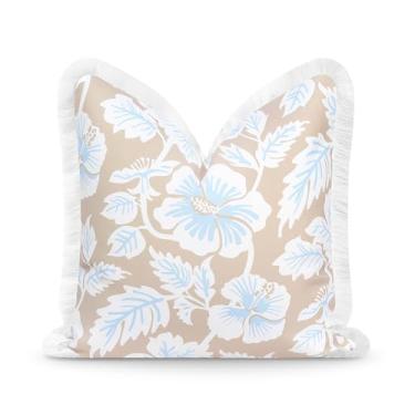 Imagem de Hofdeco Premium Capa de almofada para pátio costeiro, ambientes internos e externos, 50,8 cm x 50,8 cm, repelente de água para quintal, sofá, estampa azul bebê, flores tropicais hisbucs