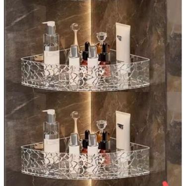 Imagem de ‌Conjunto de 2 suportes para shampoo - prateleira de banheiro sem furos, organizador de banheiro, resistente à água, fácil de limpar, adesivo de 3M (Kit 2 Trans Gelo Retângulo)