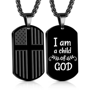 Imagem de Yanxyad Cruz etiqueta de cão bandeira americana versículo bíblia colar de aço inoxidável corrente pingente militar joias religiosas presentes para homens adolescentes 55 + 5 centímetros, Medium, Aço