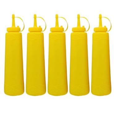 Imagem de Kit 5 Bisnaga Pote Plástico Para Mostarda 400ml Com Tampa - Jaguar