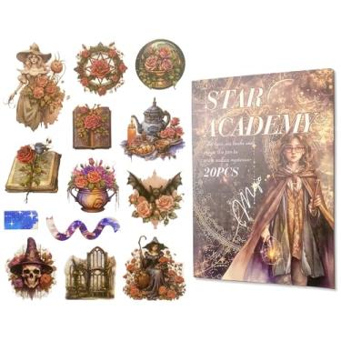 Imagem de TIAMECH Star Academy Magic Sticker Book - 20 folhas de adesivos PET e Washi para álbuns, efêmeras, à prova d'água, materiais de diário de lixo e artesanato DIY (tamanho 26,6 x 18 cm)
