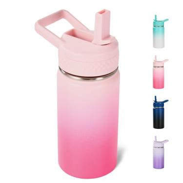 Imagem de Fijinhom Garrafa infantil de 340 g, garrafa de água infantil para meninos e meninas com tampas de canudos, garrafa térmica isolada a vácuo de aço inoxidável 304, livre de BPA, flor de cerejeira