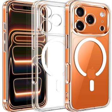 Imagem de ivoler Capa magnética para iPhone Pro de 6,3 polegadas [compatível com Magsafe] [proteção de grau militar de 15 pés] Capa protetora magnética para celular, capa traseira translúcida fosca