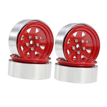 Imagem de Colaxi 4 peças de aros de roda RC, pneu, peça de reposição, substituição resistente, rodas de alumínio de 1,9" com sextavado de 12 mm para caminhão RC, Vermelho