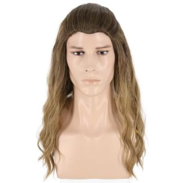 Imagem de LeMarnia Peruca masculina ondulada marrom para cosplay guerreiro viking peruca fantasia festa Halloween peruca