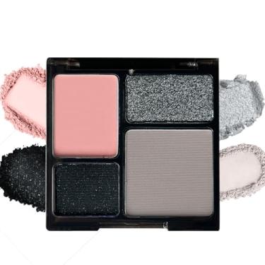 Imagem de Paleta de sombras esfumaçadas 4 cores – pêssego macio, glitter prateado, acinzentado, paleta de sombras pretas – Paleta de sombra de longa duração, misturável, fosca e brilhante