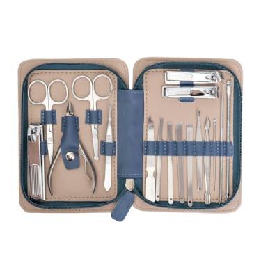 Imagem de Pro MAN-I PEDI 17 peças kit de cuidados com manicure e pedicure para homens profissionais de aço inoxidável, conjunto de ferramentas de cutícula e tesouras com estojo de viagem marrom portátil
