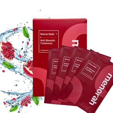 Imagem de menorah Máscaras de folha de resgate de tratamento antimanchas (4 folhas) – máscara facial com extratos de romã e alcachofra, equilíbrio óleo-água, calmante e clareador para peles propensas a acne