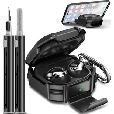 Imagem de Galafoki Capas de fibra de carbono com trava para Samsung Galaxy Buds FE (2023) / Capa Galaxy Buds 2 Pro 2022/Bud Pro 2021/Bud 2 2021/Bud Live 2020 com suporte de telefone e chaveiro - preto