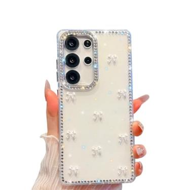 Imagem de Sunswim Capa protetora para celular compatível com Galaxy S24 Ultra Cute 3D Ribbon Bowknot Sparkle Bling Diamonds Slim Durável Silicone Anti-amarelamento à prova de choque para Samsung Galaxy S24